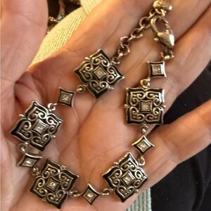 Brighton Silver Tone Ornate Square Link Bracelet - Elegant Women's Jewelry